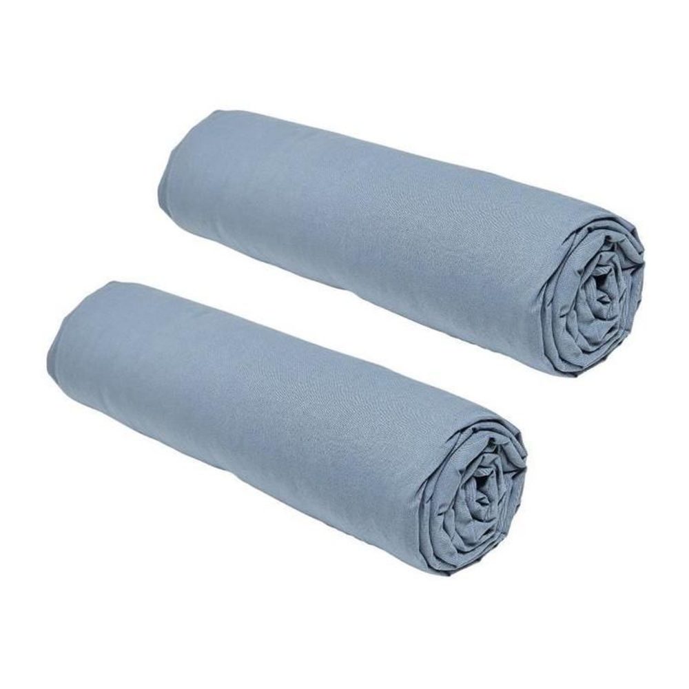 Today Lot de 2 draps housses TODAY Essential – 140 x 190 cm – 2 personnes – 100% Coton – Denim